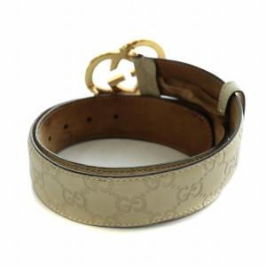 GUCCI グッチシマ ハートGG ベルト ハトメ レザー エンボス ワイド 80･32 アイボリー ゴールド色