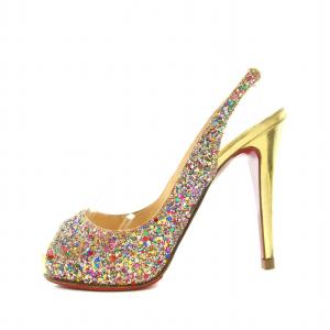 Christian Louboutin パンプス オープントゥ ハイヒール アンクルストラップ グリッター レザー 36.5 23.5cm ピンク ゴールド