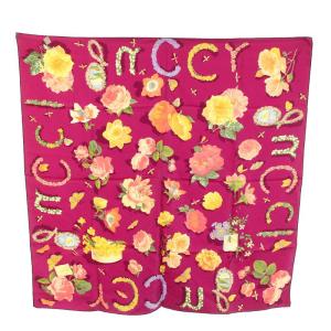 GUCCI フローラプリントシルクスカーフ Flora print silk scarf 花柄 ロゴプリント 紫 パープル