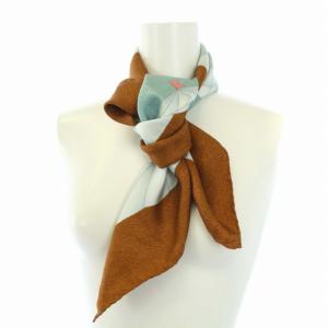 BVLGARI Hot Air Balloon スカーフ シルク 気球柄 総柄 水色 ライトブルー 茶 ブラウン