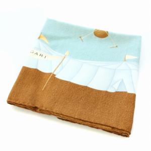 BVLGARI Hot Air Balloon スカーフ シルク 気球柄 総柄 水色 ライトブルー 茶 ブラウン