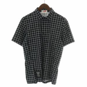 EDITION 23SS ゴルフウェア ポロシャツ 半袖 ハーフボタン チェック ロゴ刺繍 プリント ストレッチ