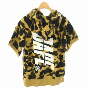 A BATHING APE プルオーバーパーカー カモフラ 迷彩柄 半袖 プリント XS カーキ 黄色 マスタード /TK