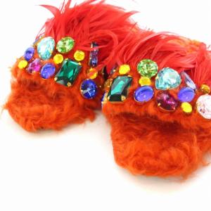 miumiu スリッパサンダル オーストリッチ フェザー ビジュー スワロフスキー 35 22cm 赤 レッド オレンジ