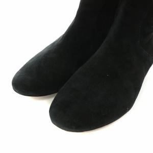 miumiu ニーハイブーツ サイハイ ロング スエード サイドジップ ビジュー ラインストーン ローヒール チャンキーヒール 35 22.0cm