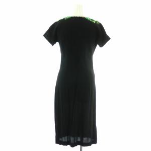 miumiu ワンピース ひざ丈 フレア 半袖 Uネック ビジュー スパンコール ビーズ装飾 36 XS 黒 ブラック 緑 グリーン