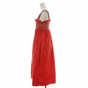 miumiu 2017年製 フレアワンピース ギャザー キャミソール ミモレ ロング 刺繍 36 XS 赤 レッド