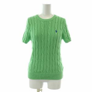 POLO RALPH LAUREN ケーブルニット セーター 半袖 クルーネック ロゴ刺繍 S 緑 グリーン