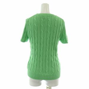 POLO RALPH LAUREN ケーブルニット セーター 半袖 クルーネック ロゴ刺繍 S 緑 グリーン