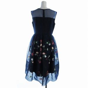 Chesty ワンピース ドレス ひざ丈 ノースリーブ チュール 花柄刺繍 0 XS 紺 ネイビー /EE