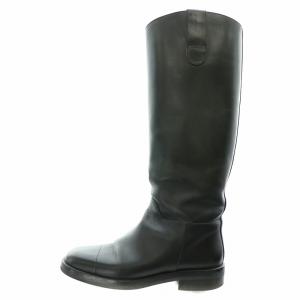 ジョッキーブーツ ロング レザー 35 22.0cm 黒 ブラック