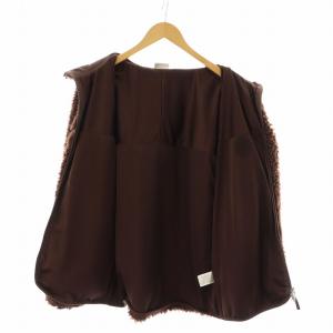 GRAMiCCi ボアジャケット フリース アウター フーディー ジップアップ ロゴ刺繍 M 茶 ブラウン GUJK-19F1210