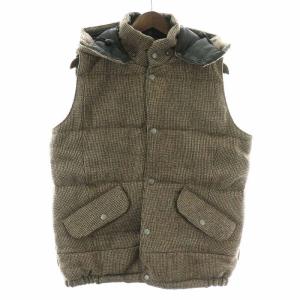 中綿ベスト ジレ ジャケット シングル スタンドカラー フード ウール 茶 ブラウン /NW33