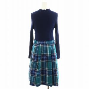 BLUE LABEL CRESTBRIDGE ワンピース ロング丈 長袖 切替 チェック柄 38 M 青 ブルー 緑 グリーン