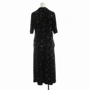 agnes b. セットアップ 上下 2点セット ブラウス カットソー フレアスカート マキシ ロング 花柄 スキッパー 半袖 2 M 黒 ブラック