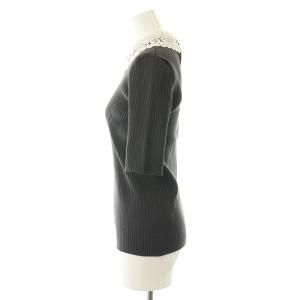UNITED ARROWS 2WAY ショートスリーブ レディニット リブ カットソー 襟レース 半袖 F チャコールグレー 15181831827
