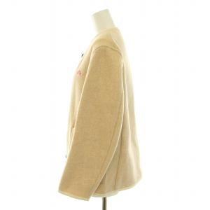 DANTON ワム WOM ウールモッサノーカラーブルゾンジャケット ロゴ 36 S ベージュ JD-8826