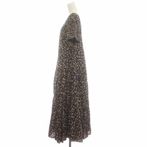 Merlette ギャザーフローラルワンピース ロング 花柄 半袖 XS 黒 ブラック ピンク