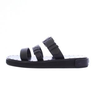 VALENTINO GARAVANI サンダル フラット ダブルストラップ レザー 37 24cm 黒 ブラック