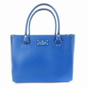 ハンドバッグ スクエア型 レザー ロゴ 裏地ドット 鞄 青 ブルー