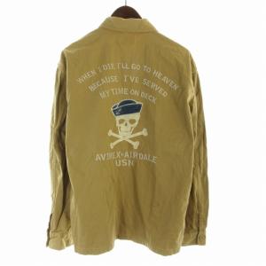 AVIREX ミリタリーシャツ カジュアル 刺繍 ドクロモチーフ 長袖 2XL 大きいサイズ ベージュ
