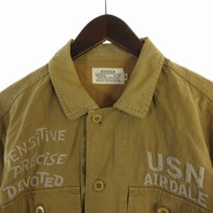 AVIREX ミリタリーシャツ カジュアル 刺繍 ドクロモチーフ 長袖 2XL 大きいサイズ ベージュ