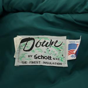 Schott 80?90s ヴィンテージ ダウンジャケット ダウンベスト 2way レザー アウター 40 L 緑 グリーン 茶 ブラウン
