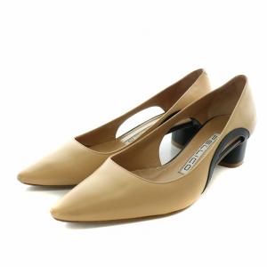 PELLICO パンプス レザー ポインテッドトゥ ヒール チャンキーヒール バイカラー 36 23.0cm べージュ 黒 ブラック