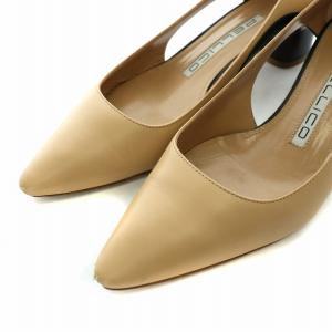 PELLICO パンプス レザー ポインテッドトゥ ヒール チャンキーヒール バイカラー 36 23.0cm べージュ 黒 ブラック