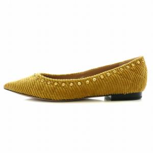 PELLICO ANIMA 10 フラットシューズ パンプス ポインテッドトゥ コーデュロイ キルティング スタッズ 37 24.0cm キャメル