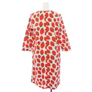 marimekko ワンピース 七分袖 ひざ丈 いちご柄 36 S 白 ホワイト 赤 レッド 52213-5-49726