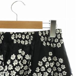 marimekko LAILLA PUKETTI フレアスカート ひざ丈 花柄 総柄 S 黒 ブラック 白 ホワイト
