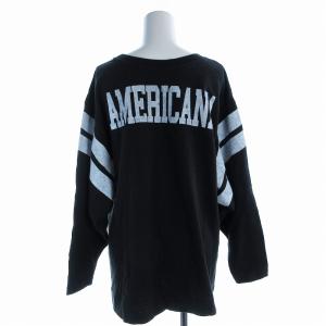 AMERICANA カットソー Tシャツ 文字プリント プルオーバー 長袖 黒 ブラック 白 ホワイト