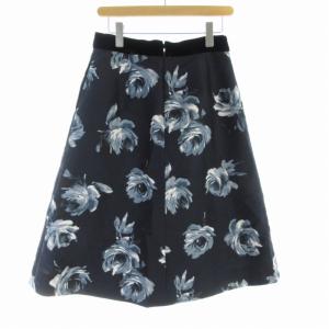 kate spade new york フレアスカート ミモレ ロング 花柄 ベロア ベルベット 切替 4 M 紺 ネイビー 白 ホワイト