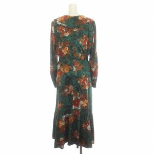 GRACE CONTINENTAL ウォールペーパープリントワンピース ロング 花柄 長袖 37 M 緑 グリーン 茶 赤 オレンジ 0122431080
