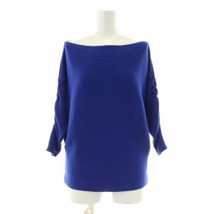 リブニット ドルマンスリーブ 長袖 ボートネック パールボタン 装飾 36 M 青 ブルー /BB