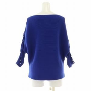 René リブニット ドルマンスリーブ 長袖 ボートネック パールボタン 装飾 36 M 青 ブルー /BB