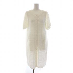 23年製 カーディガン ロング ツイード切替 シースルー 半袖 34 S 白 ホワイト /YM