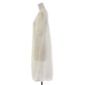 René 23年製 カーディガン ロング ツイード切替 シースルー 半袖 34 S 白 ホワイト /YM