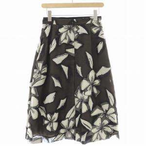 René フレアスカート ミモレ ロング チュール 花柄 36 M 黒 ブラック グレー タグ付き