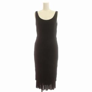 ノースリーブ ワンピース ストライプ ウール ひざ丈 36 S 黒 ブラック /G