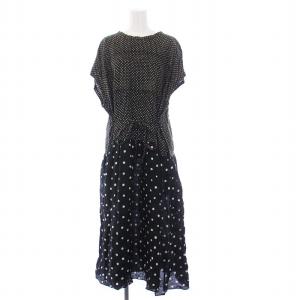 24SS インドリネンドットプリントのドレス グレー ブラック