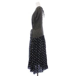 45R 24SS インドリネンドットプリントのドレス グレー ブラック