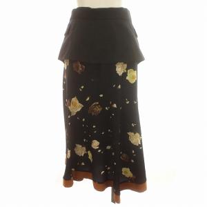 Ameri VINTAGE スカート 花柄 ロング フレアスカート ペプラム付き S 黒 ブラック