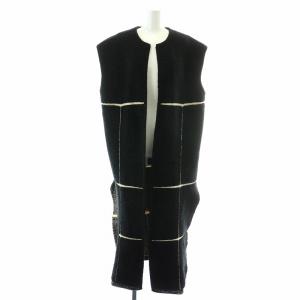 Ameri VINTAGE ベスト ジレ ロング クルーネック チェック スリット F 黒 ブラック 白 ホワイト /NW20