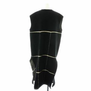 Ameri VINTAGE ベスト ジレ ロング クルーネック チェック スリット F 黒 ブラック 白 ホワイト /NW20