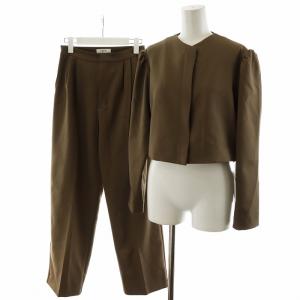 23SS COMPACT JACKET SET UP セットアップ 上下 ノーカラージャケット パンツ M 茶 ブラウン