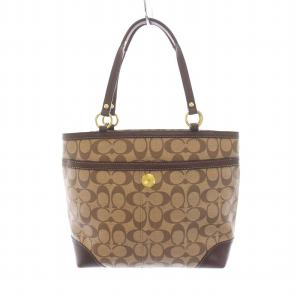COACH シグネチャー トートバッグ ハンドバッグ PVC レザー 茶 ブラウン ベージュ 12352