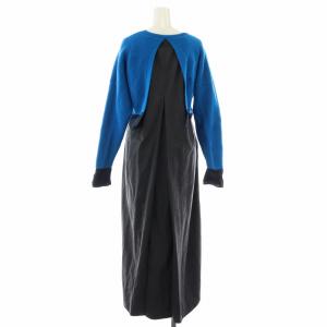 エンフォルドフリル付きグレー長袖ロングワンピース