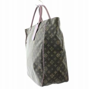 russet トートバッグ ハンドバッグ ナイロン レザー 切替 モノグラム 総柄 茶 ブラウン 紫 パープル